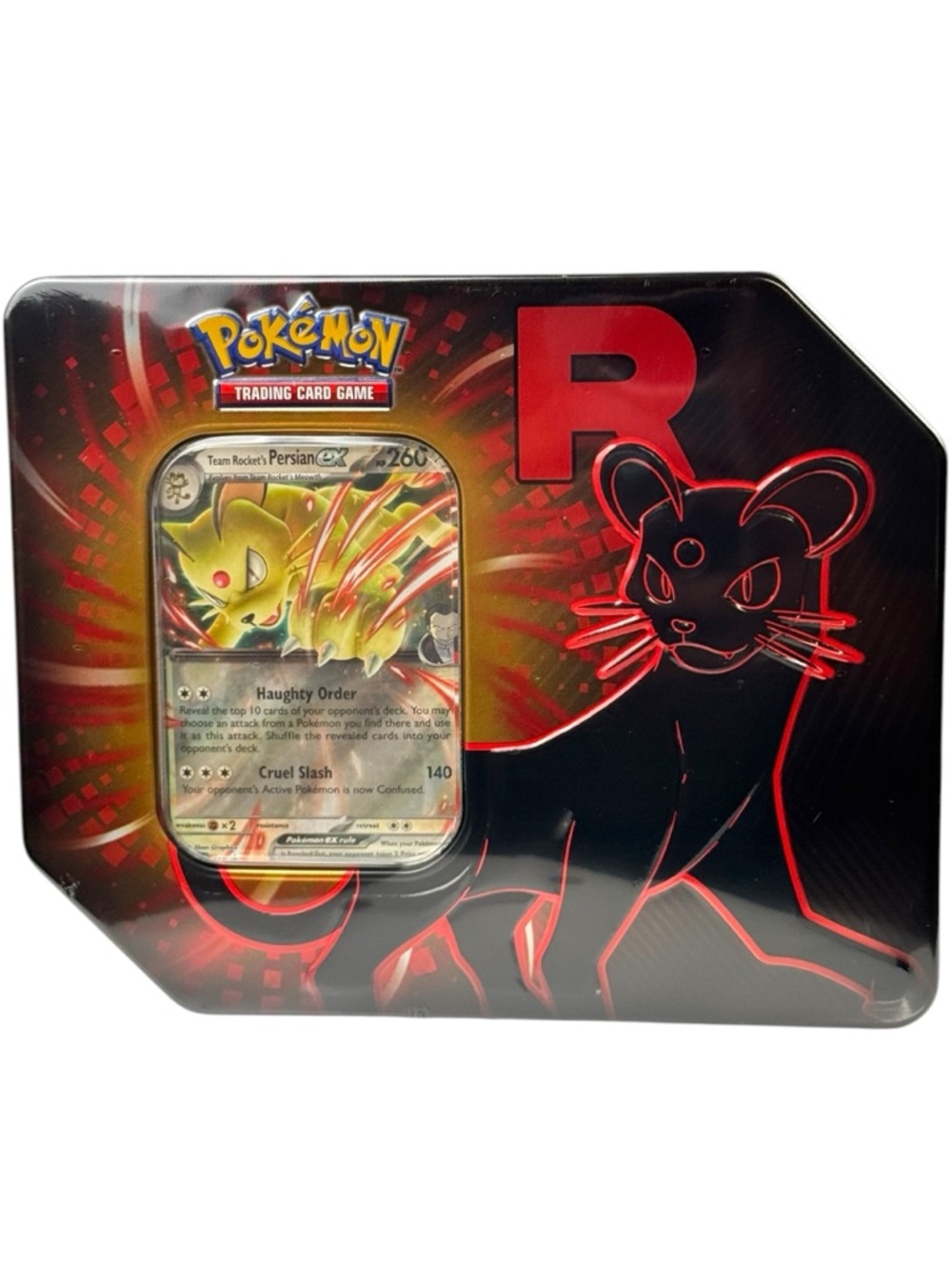 Pokemon Team Rocket Persian EX Tin - Black‎ & Red with Yellow Card